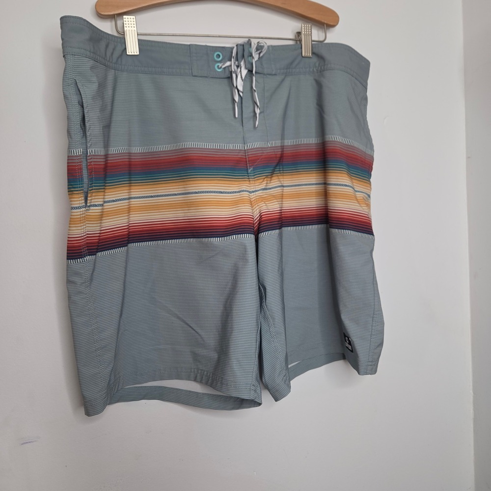 Compound Mens Board Shorts Grey Multi Color Striped Swim‎ Trunks Size 36